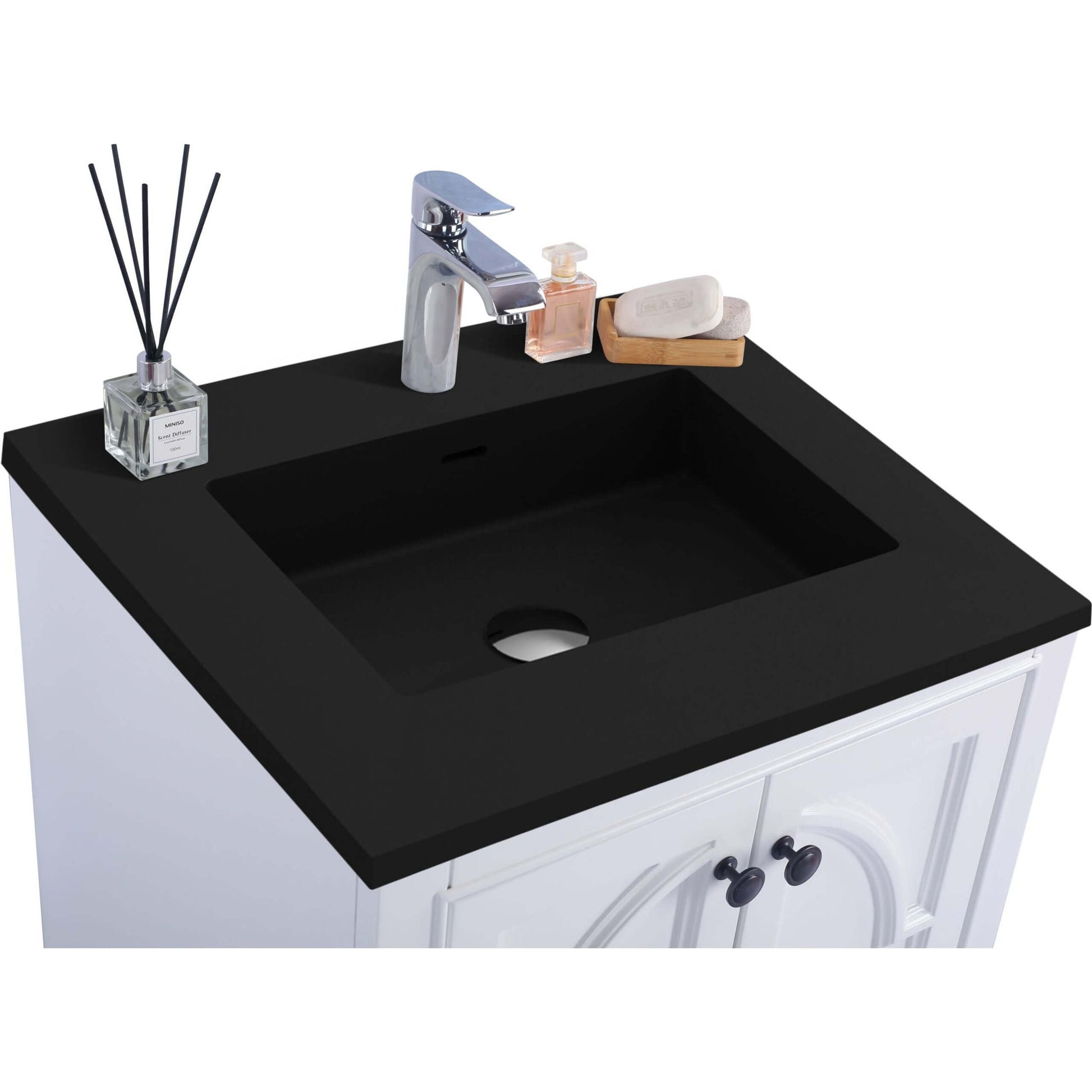 Odyssey 24" White Bathroom Vanity with Matte Black VIVA Stone Solid Surface Countertop - 313613-24W-MB