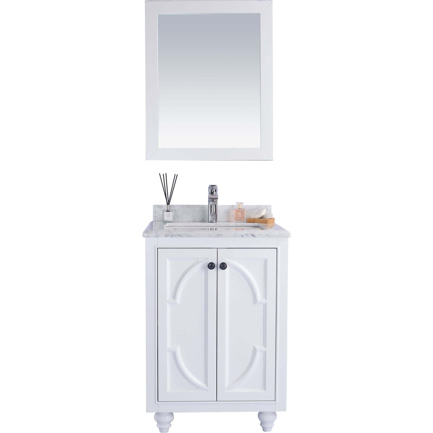 Odyssey 24" White Bathroom Vanity with White Carrara Marble Countertop - 313613-24W-WC