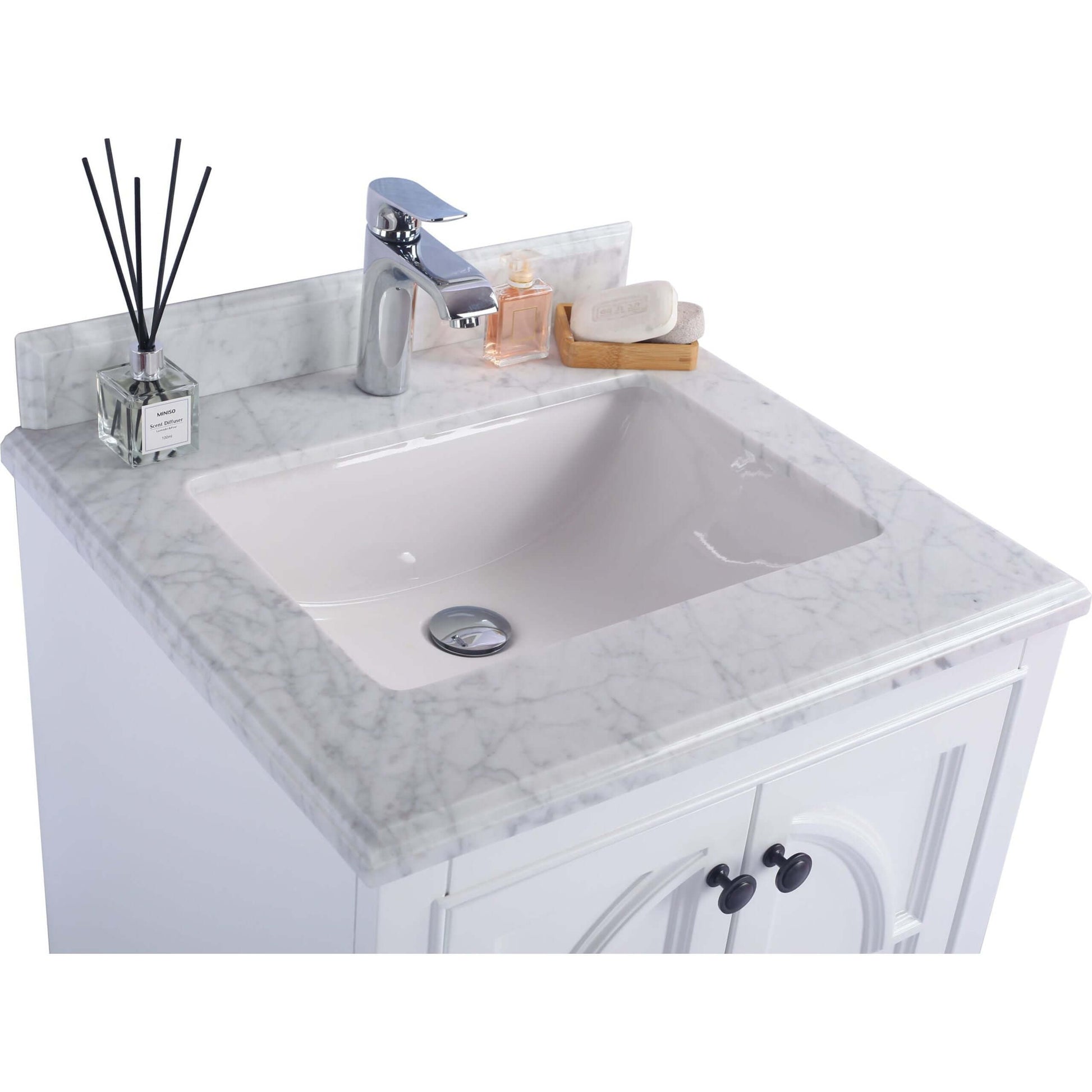 Odyssey 24" White Bathroom Vanity with White Carrara Marble Countertop - 313613-24W-WC