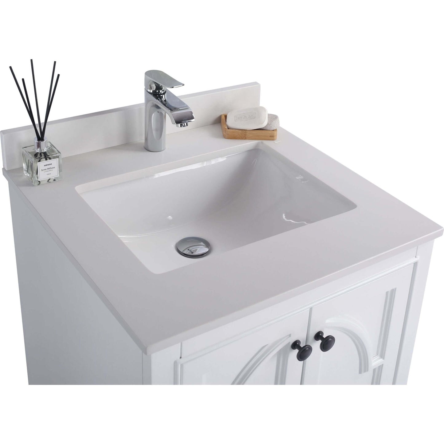 Odyssey 24" White Bathroom Vanity with White Quartz Countertop - 313613-24W-WQ