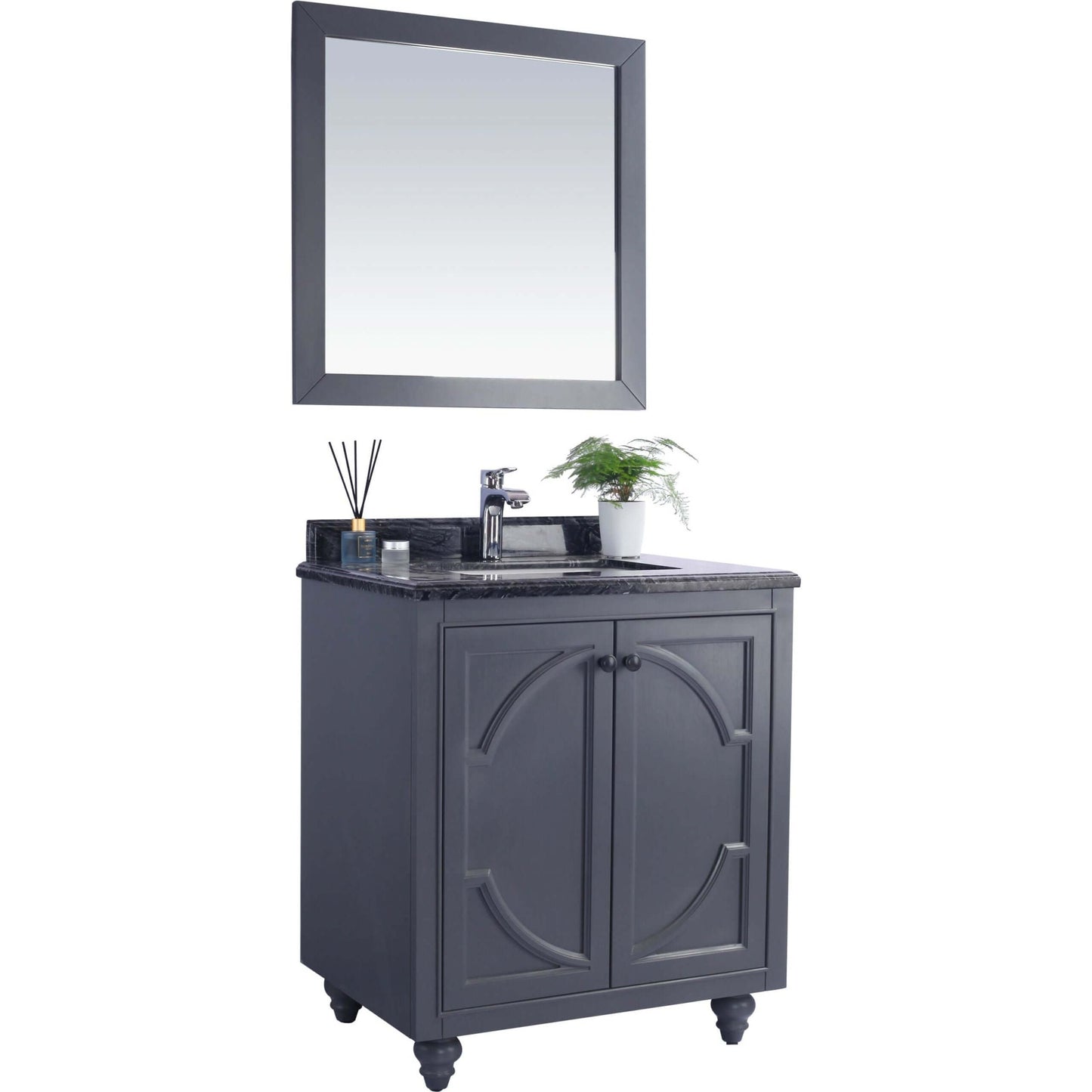 Odyssey 30" Maple Grey Bathroom Vanity with Black Wood Marble Countertop - 313613-30G-BW