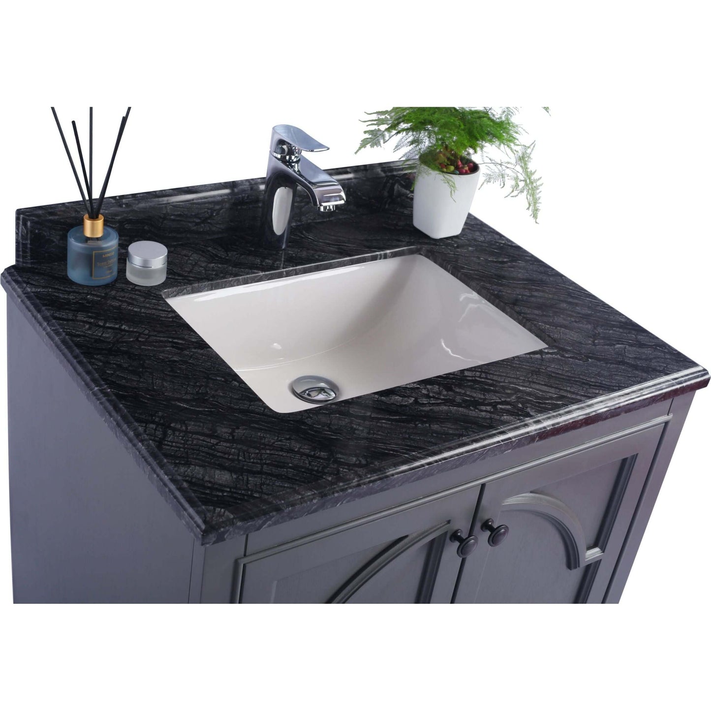 Odyssey 30" Maple Grey Bathroom Vanity with Black Wood Marble Countertop - 313613-30G-BW