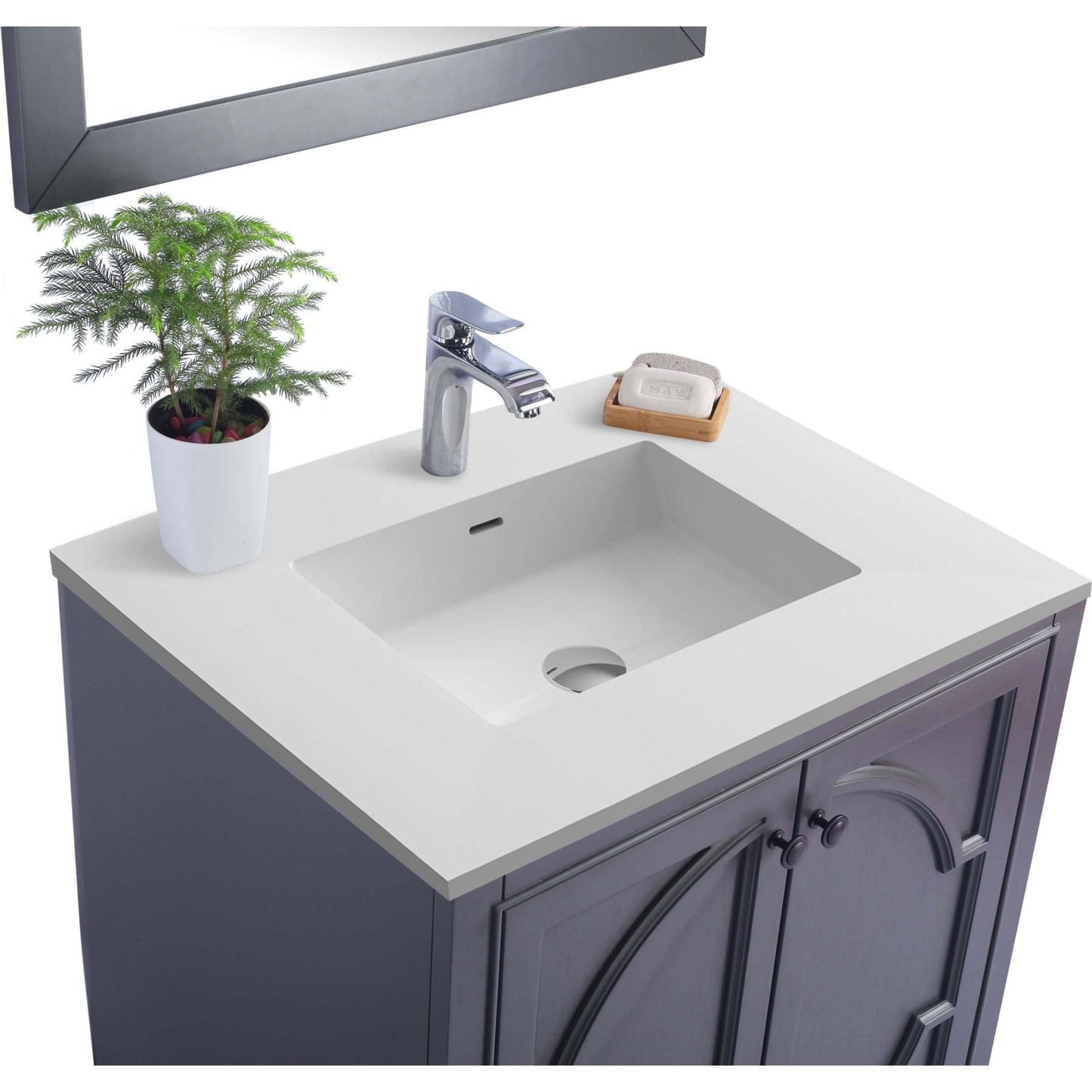 Odyssey 30" Maple Grey Bathroom Vanity with Matte White VIVA Stone Solid Surface Countertop - 313613-30G-MW