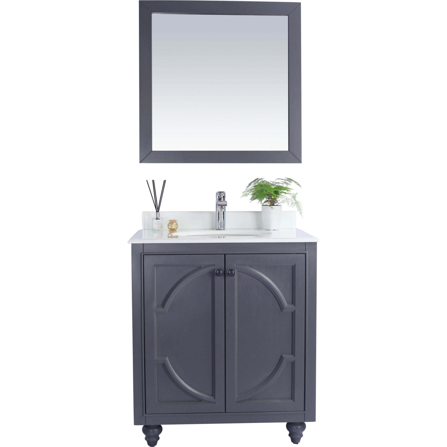 Odyssey 30" Maple Grey Bathroom Vanity with Pure White Phoenix Stone Countertop - 313613-30G-PW