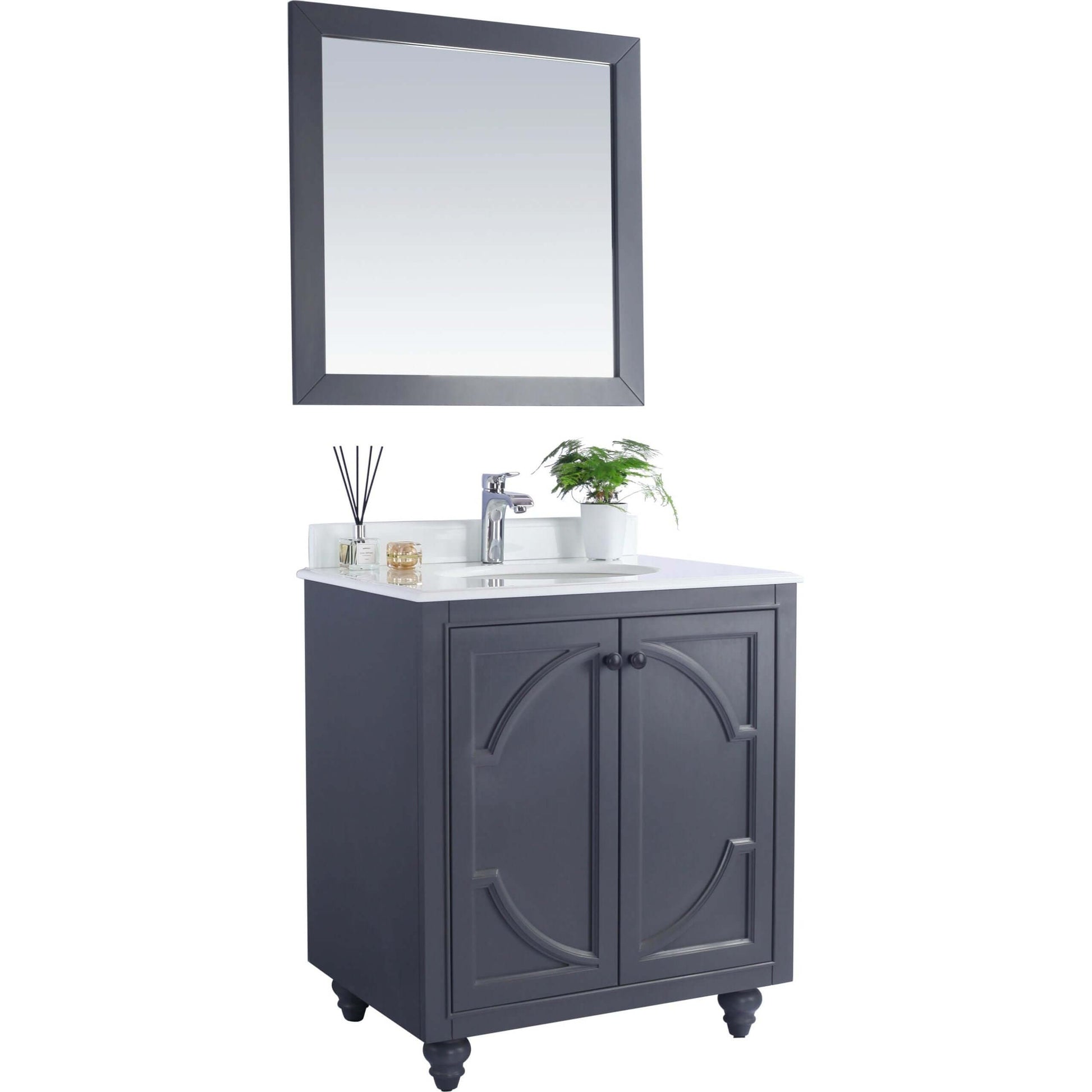 Odyssey 30" Maple Grey Bathroom Vanity with Pure White Phoenix Stone Countertop - 313613-30G-PW