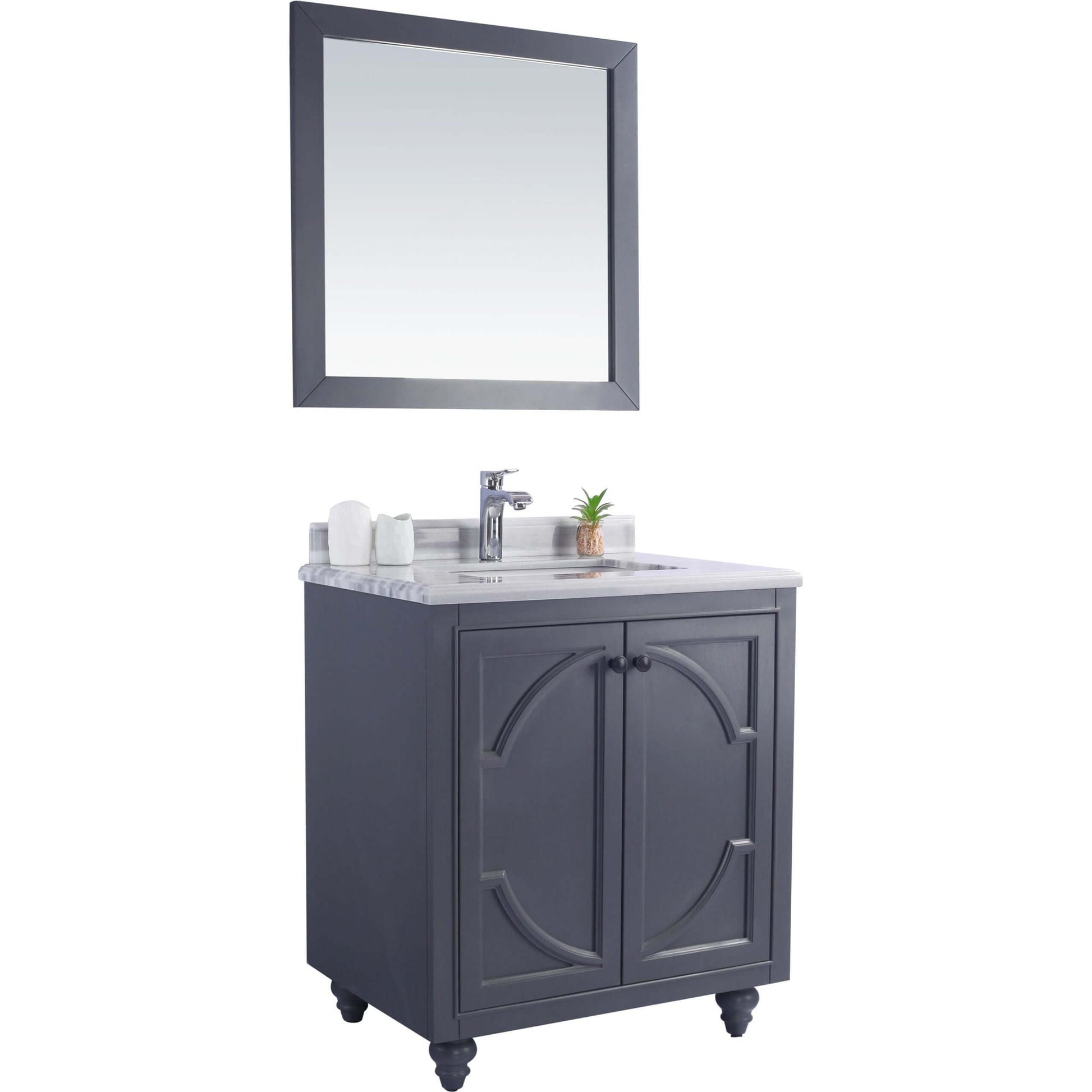 Odyssey 30" Maple Grey Bathroom Vanity with White Stripes Marble Countertop - 313613-30G-WS