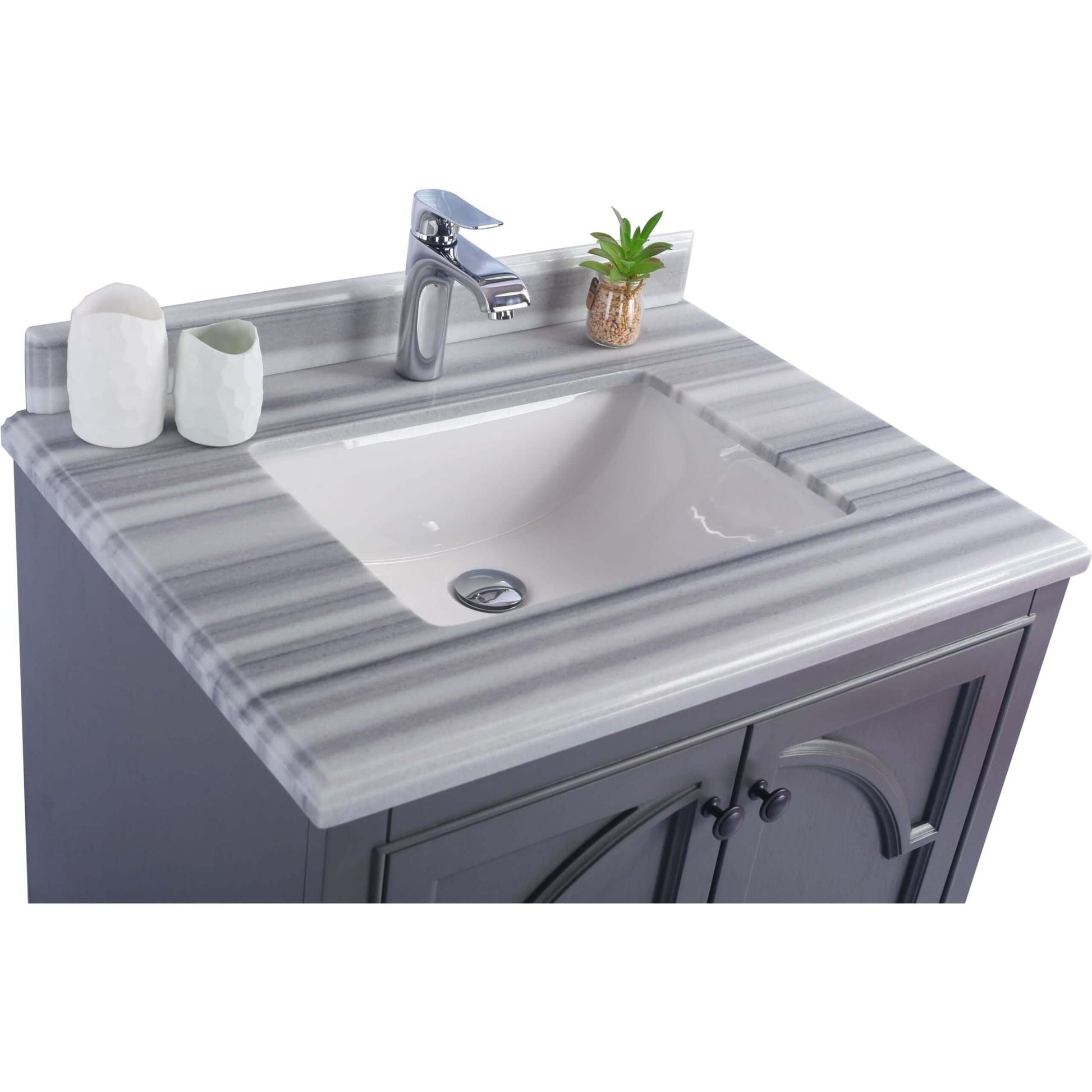 Odyssey 30" Maple Grey Bathroom Vanity with White Stripes Marble Countertop - 313613-30G-WS