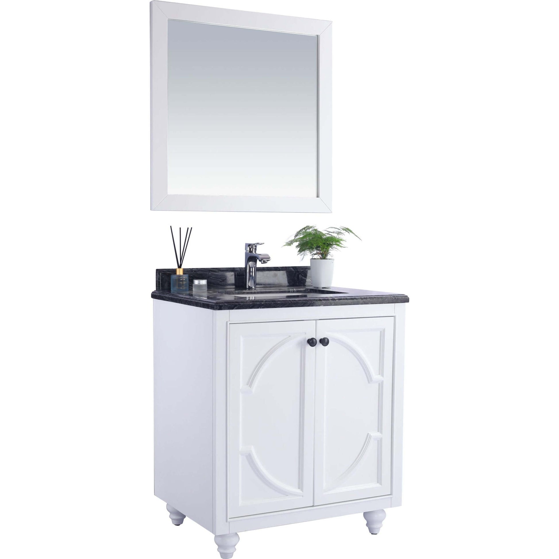 Odyssey 30" White Bathroom Vanity with Black Wood Marble Countertop - 313613-30W-BW