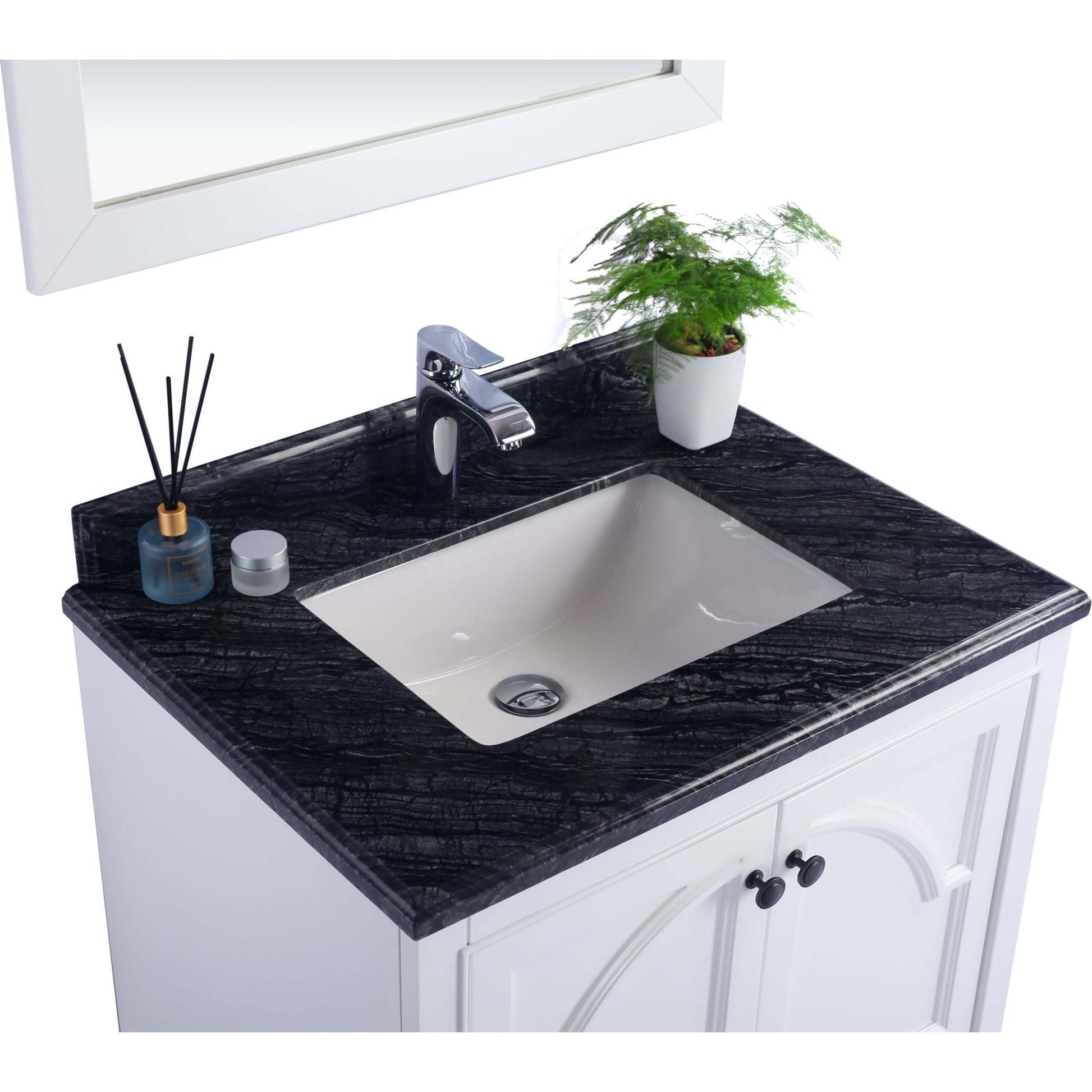 Odyssey 30" White Bathroom Vanity with Black Wood Marble Countertop - 313613-30W-BW