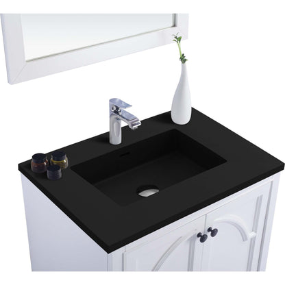 Odyssey 30" White Bathroom Vanity with Matte Black VIVA Stone Solid Surface Countertop - 313613-30W-MB