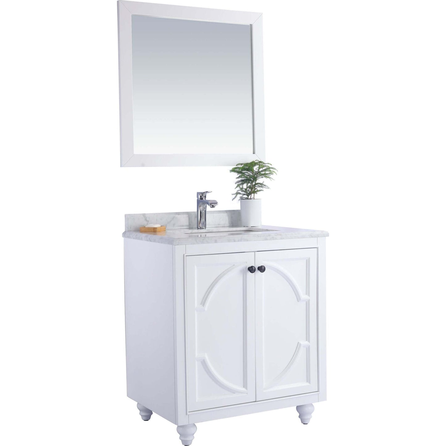 Odyssey 30" White Bathroom Vanity with White Carrara Marble Countertop - 313613-30W-WC