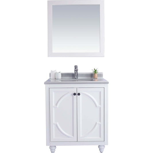 Odyssey 30" White Bathroom Vanity with White Stripes Marble Countertop - 313613-30W-WS