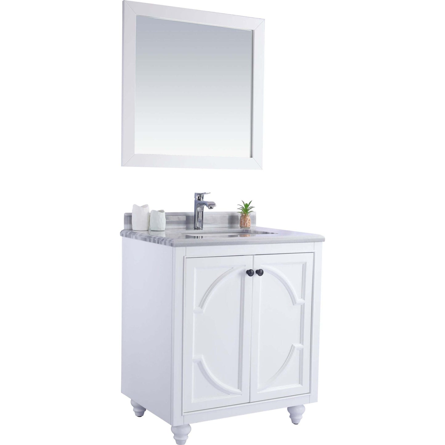 Odyssey 30" White Bathroom Vanity with White Stripes Marble Countertop - 313613-30W-WS