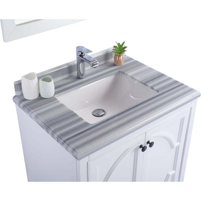 Odyssey 30" White Bathroom Vanity with White Stripes Marble Countertop - 313613-30W-WS