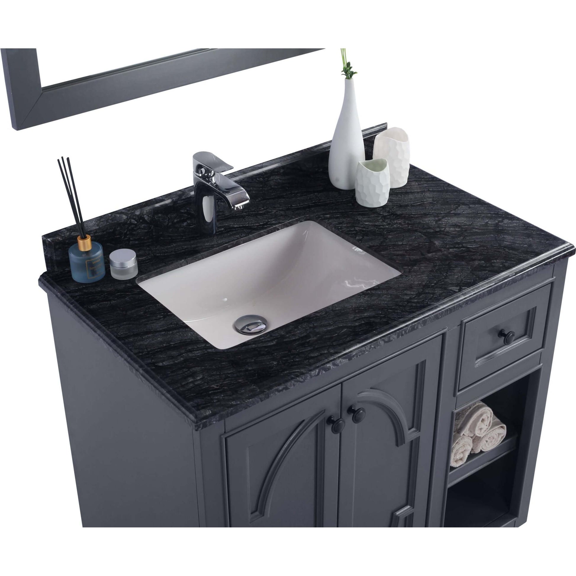 Odyssey 36" Maple Grey Bathroom Vanity with Black Wood Marble Countertop - 313613-36G-BW