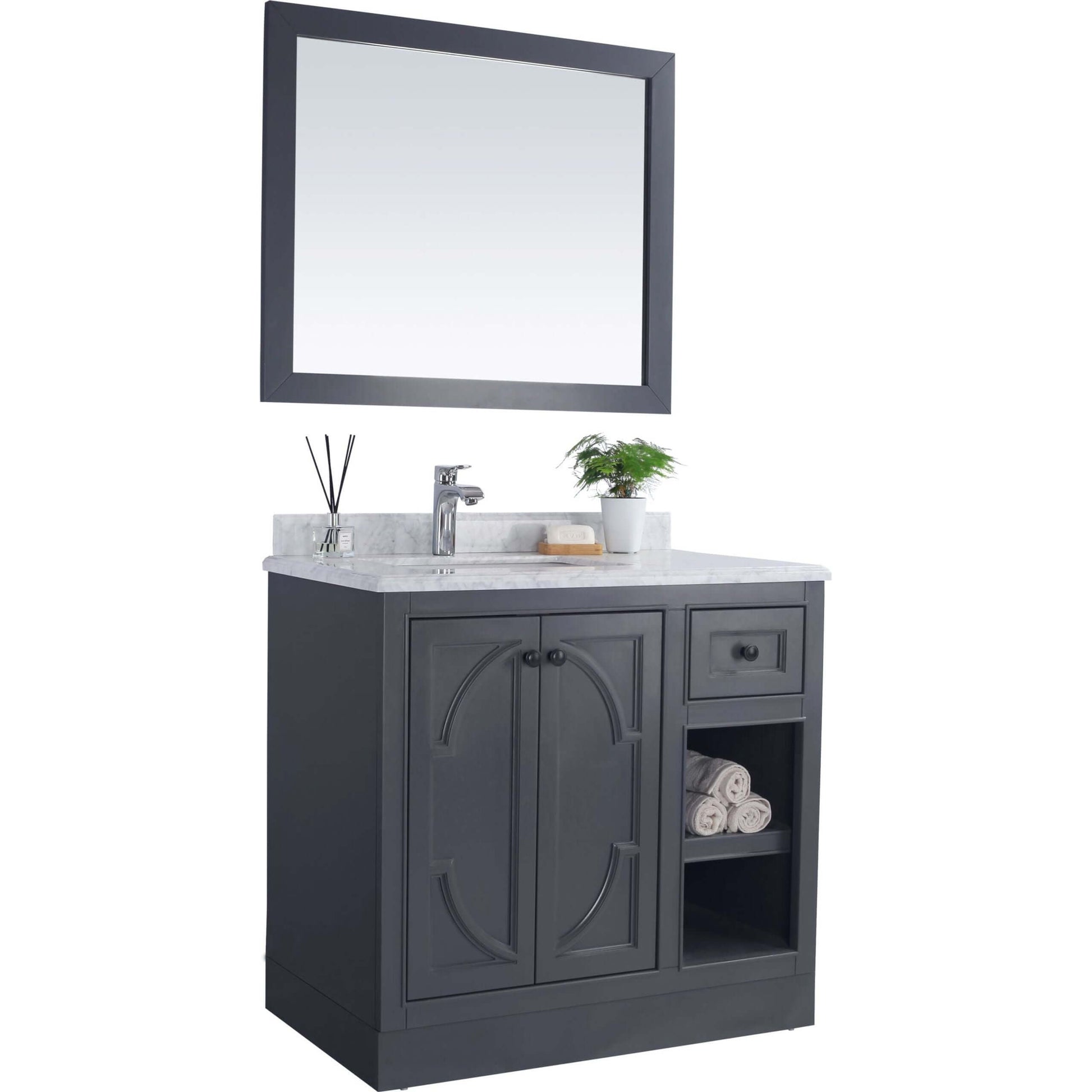 Odyssey 36" Maple Grey Bathroom Vanity with Black Wood Marble Countertop - 313613-36G-BW