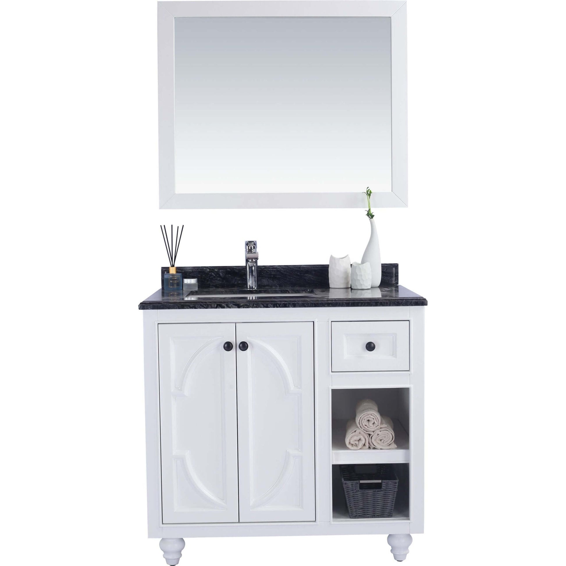 Odyssey 36" White Bathroom Vanity with Black Wood Marble Countertop - 313613-36W-BW