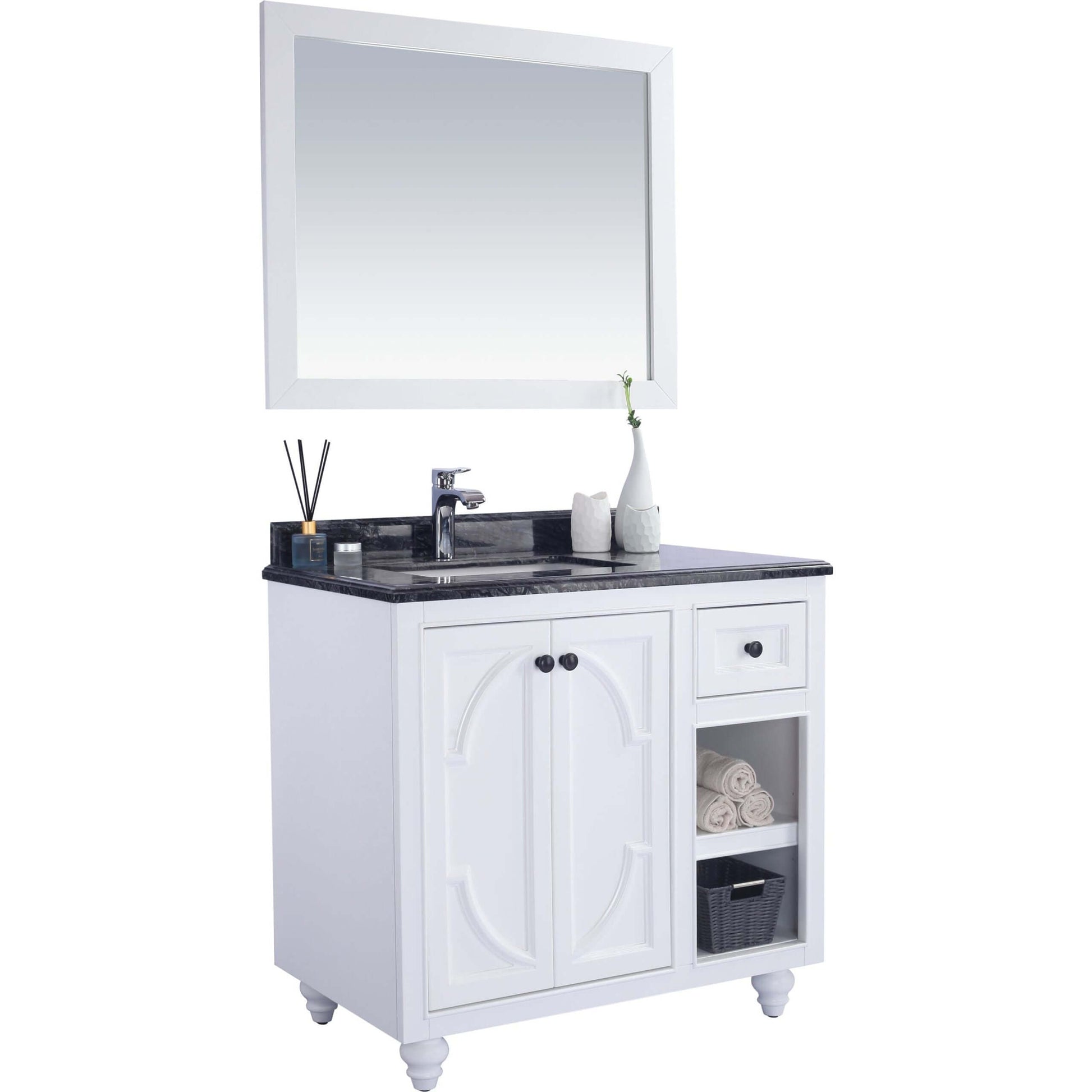 Odyssey 36" White Bathroom Vanity with Black Wood Marble Countertop - 313613-36W-BW