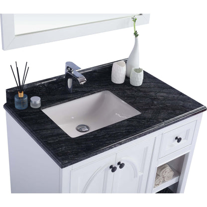 Odyssey 36" White Bathroom Vanity with Black Wood Marble Countertop - 313613-36W-BW