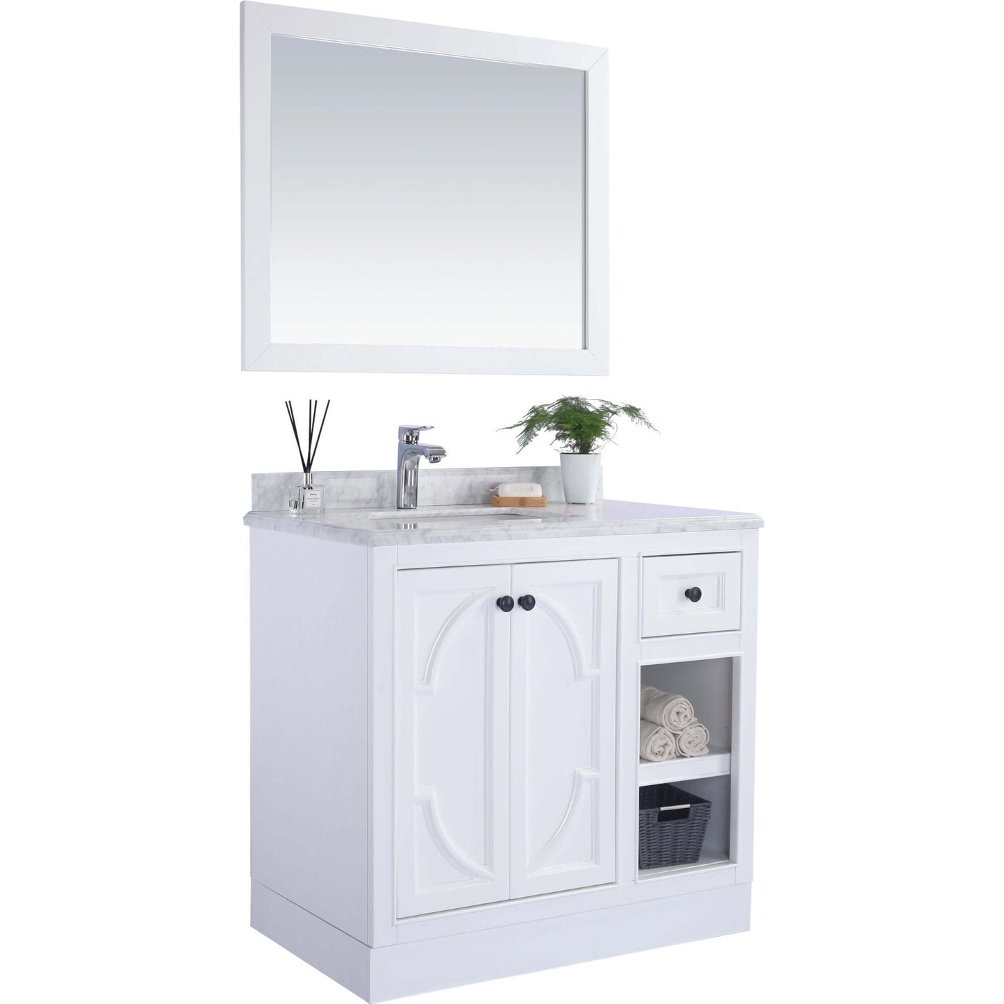 Odyssey 36" White Bathroom Vanity with Black Wood Marble Countertop - 313613-36W-BW