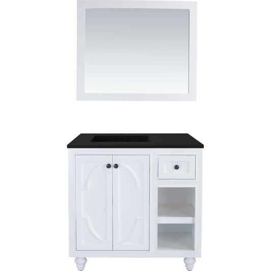 Odyssey 36" White Bathroom Vanity with Matte Black VIVA Stone Solid Surface Countertop - 313613-36W-MB