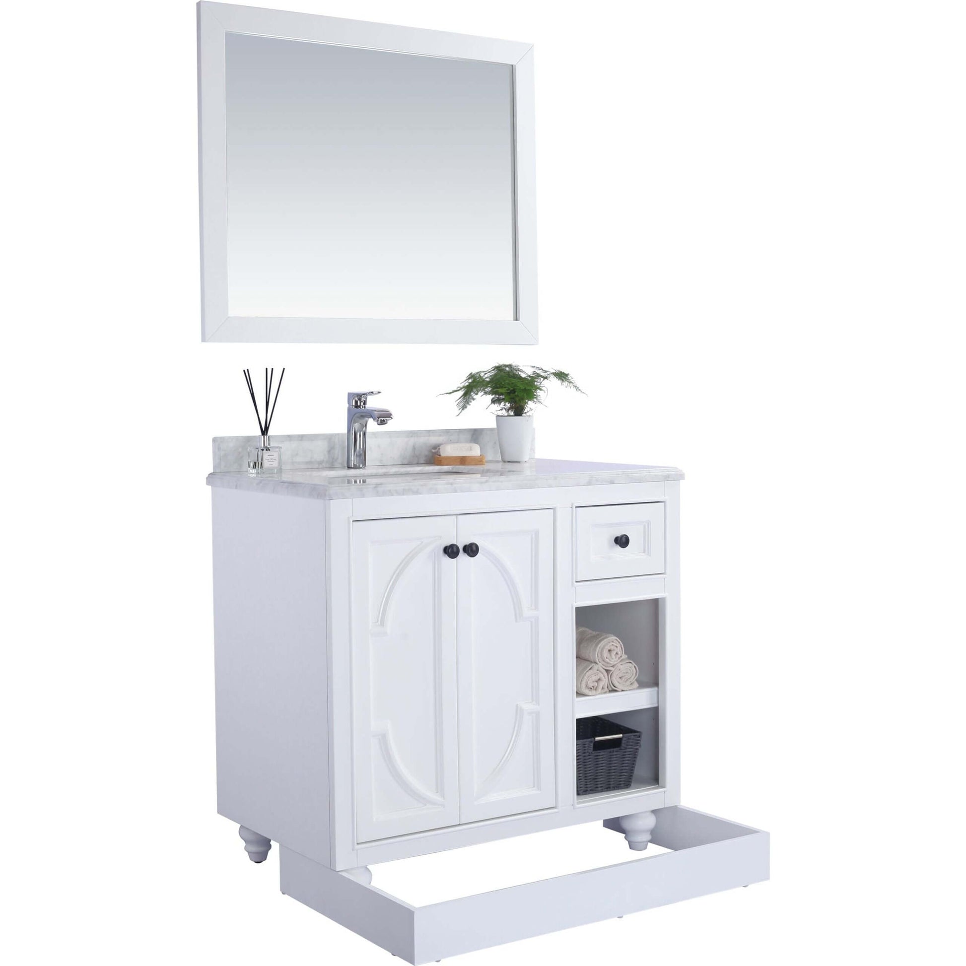 Odyssey 36" White Bathroom Vanity with Matte Black VIVA Stone Solid Surface Countertop - 313613-36W-MB