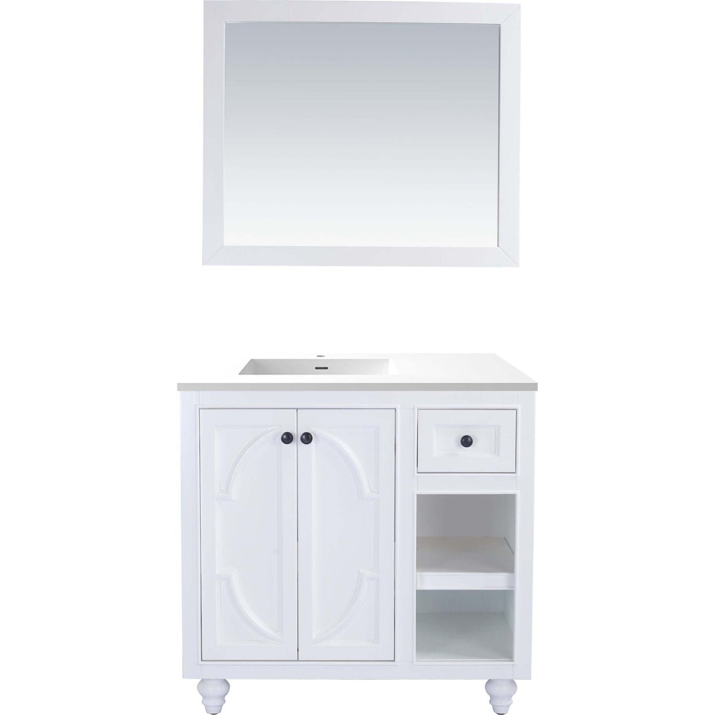 Odyssey 36" White Bathroom Vanity with Matte White VIVA Stone Solid Surface Countertop - 313613-36W-MW