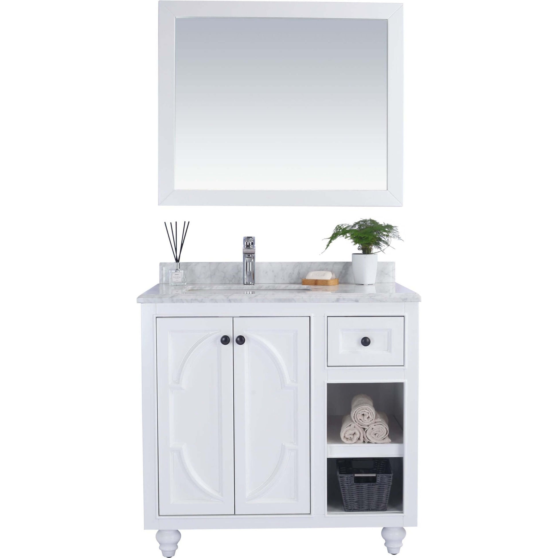 Odyssey 36" White Bathroom Vanity with White Carrara Marble Countertop - 313613-36W-WC