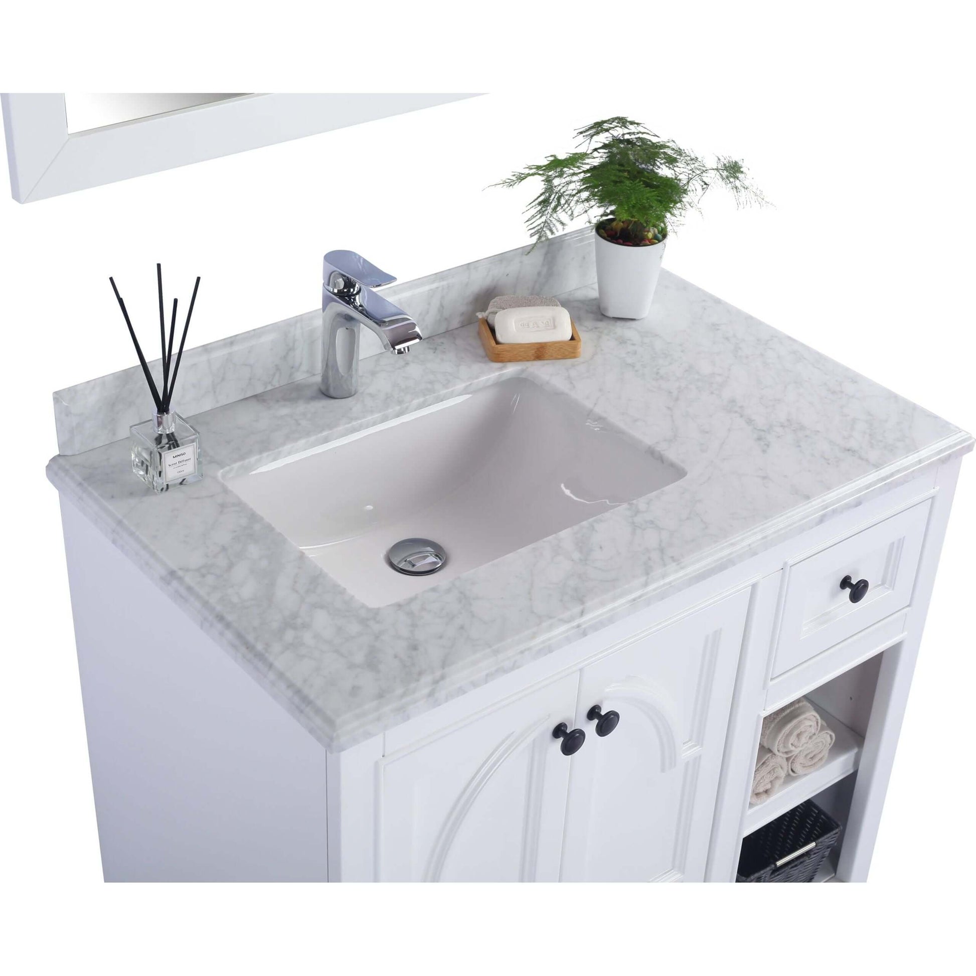 Odyssey 36" White Bathroom Vanity with White Carrara Marble Countertop - 313613-36W-WC