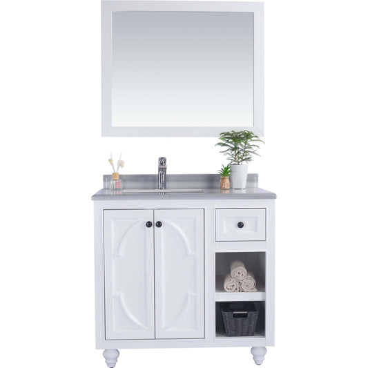 Odyssey 36" White Bathroom Vanity with White Stripes Marble Countertop - 313613-36W-WS