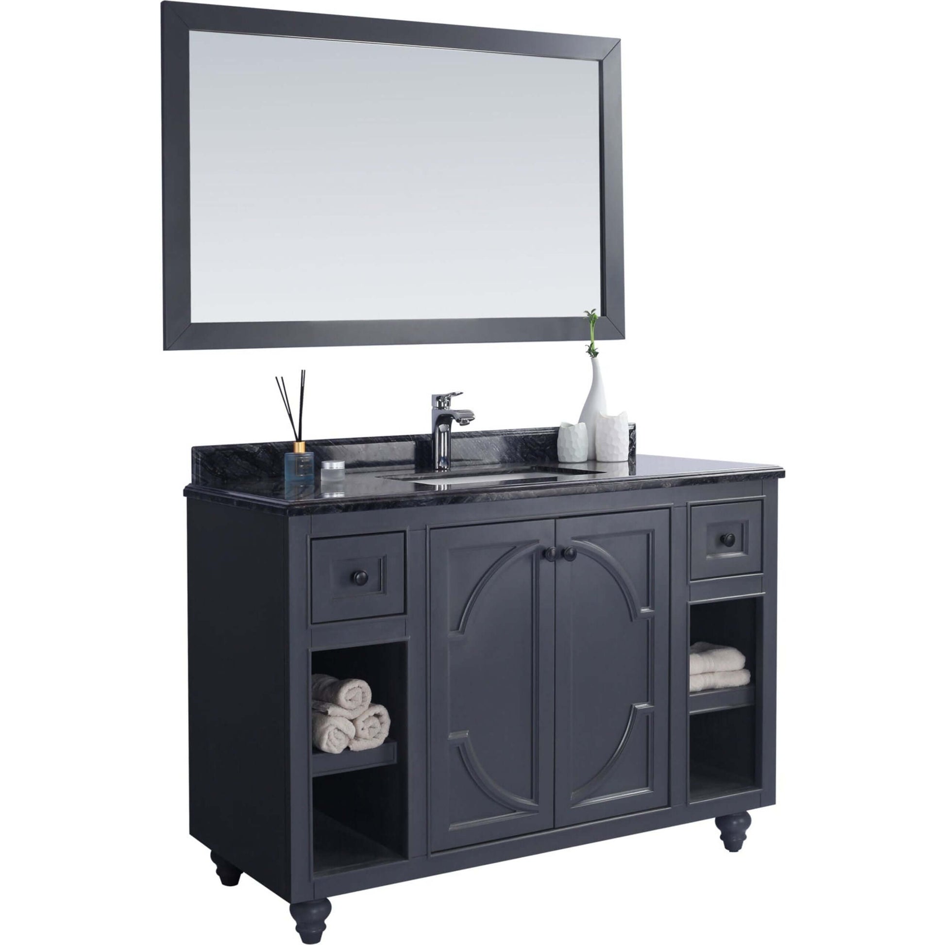 Odyssey 48" Maple Grey Bathroom Vanity with Black Wood Marble Countertop - 313613-48G-BW