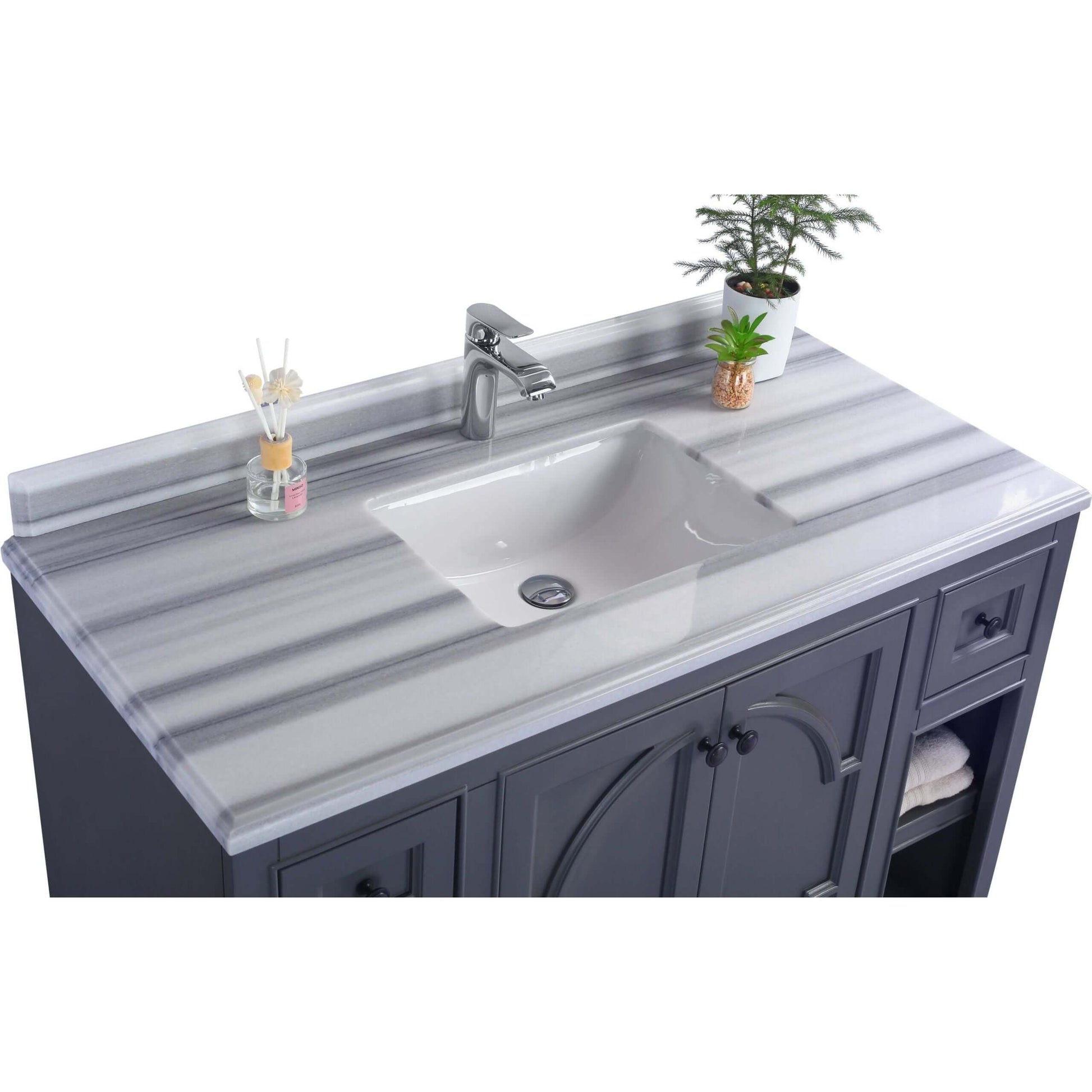 Odyssey 48" Maple Grey Bathroom Vanity with White Stripes Marble Countertop - 313613-48G-WS