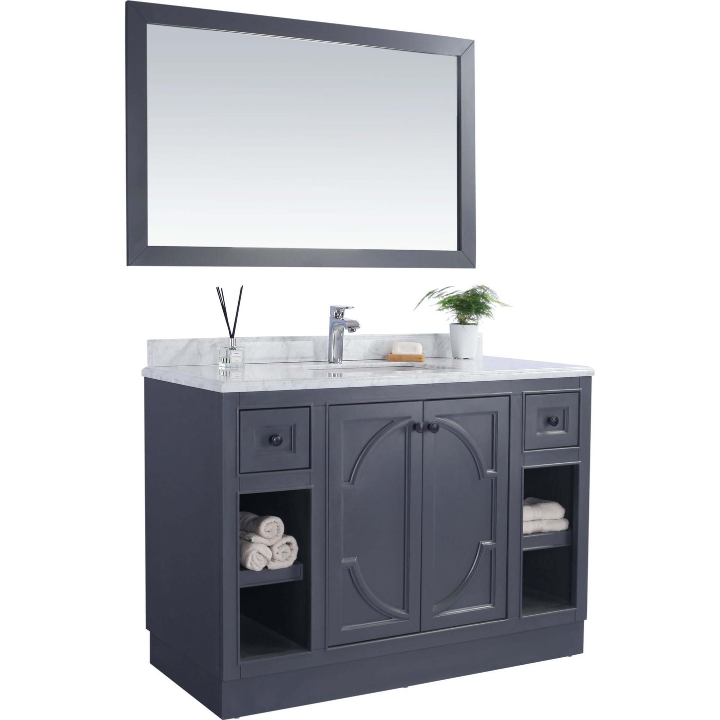 Odyssey 48" Maple Grey Bathroom Vanity with White Stripes Marble Countertop - 313613-48G-WS