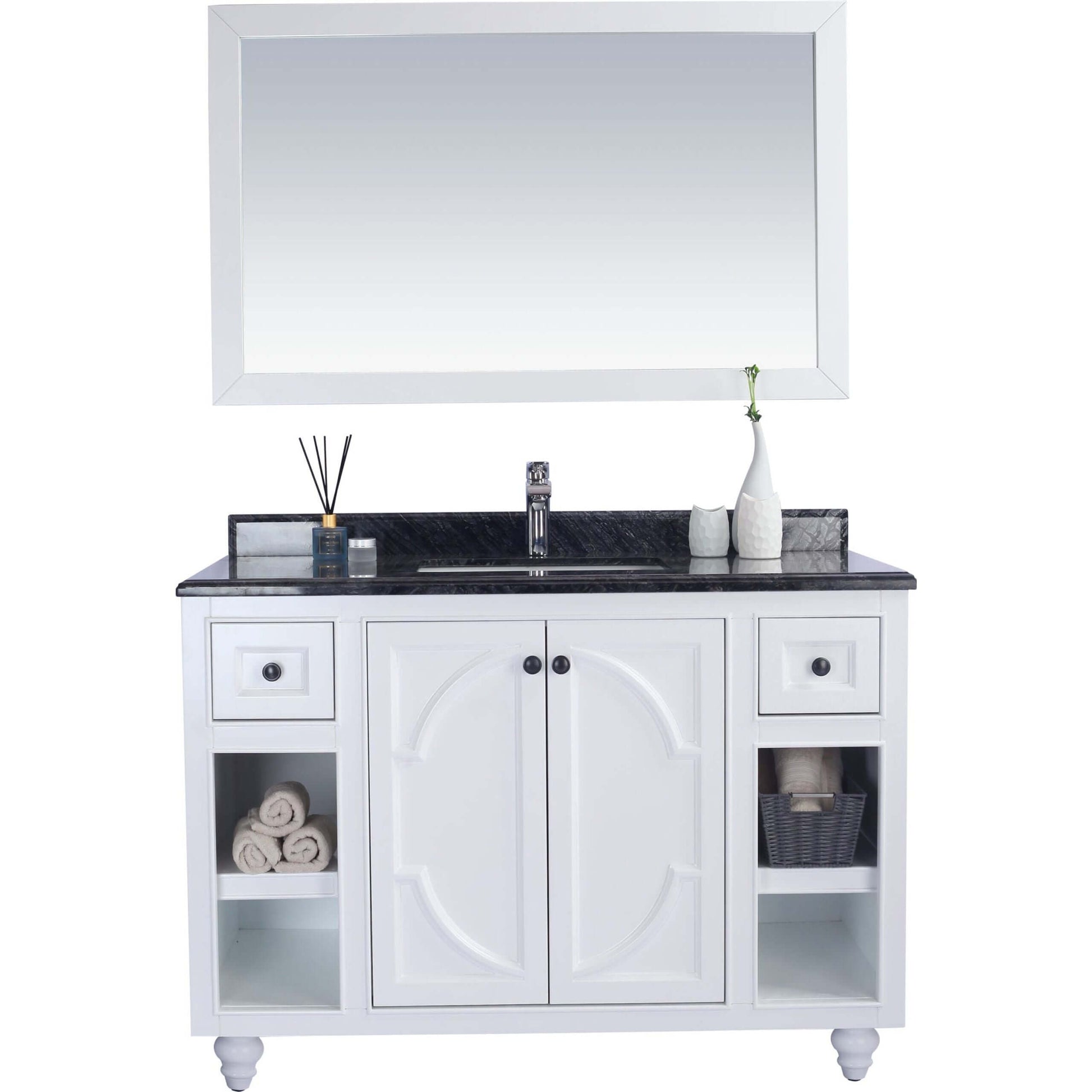 Odyssey 48" White Bathroom Vanity with Black Wood Marble Countertop - 313613-48W-BW