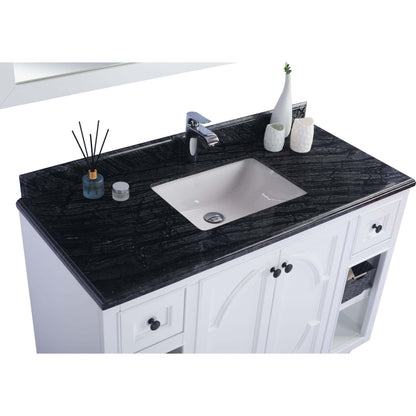 Odyssey 48" White Bathroom Vanity with Black Wood Marble Countertop - 313613-48W-BW