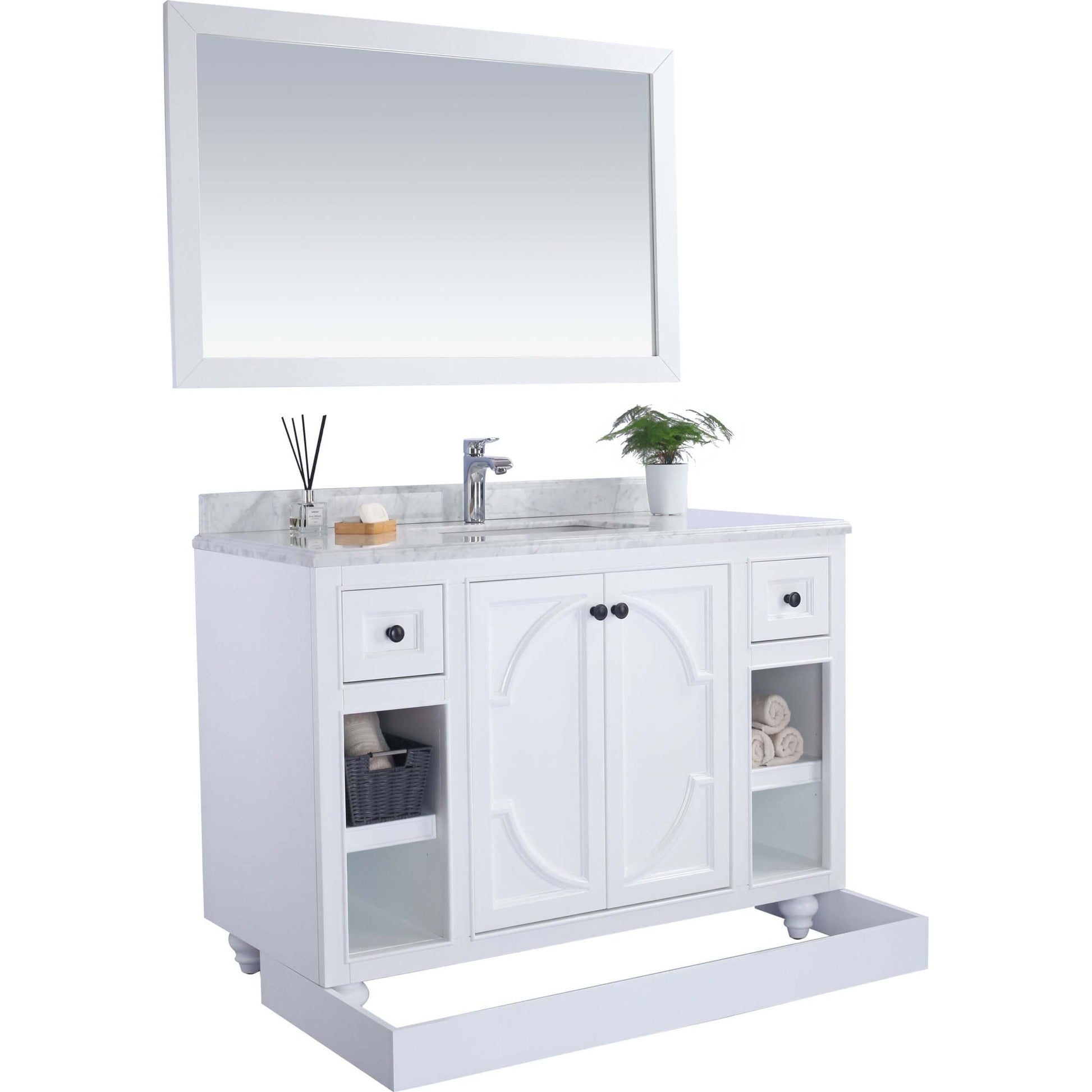 Odyssey 48" White Bathroom Vanity with Black Wood Marble Countertop - 313613-48W-BW