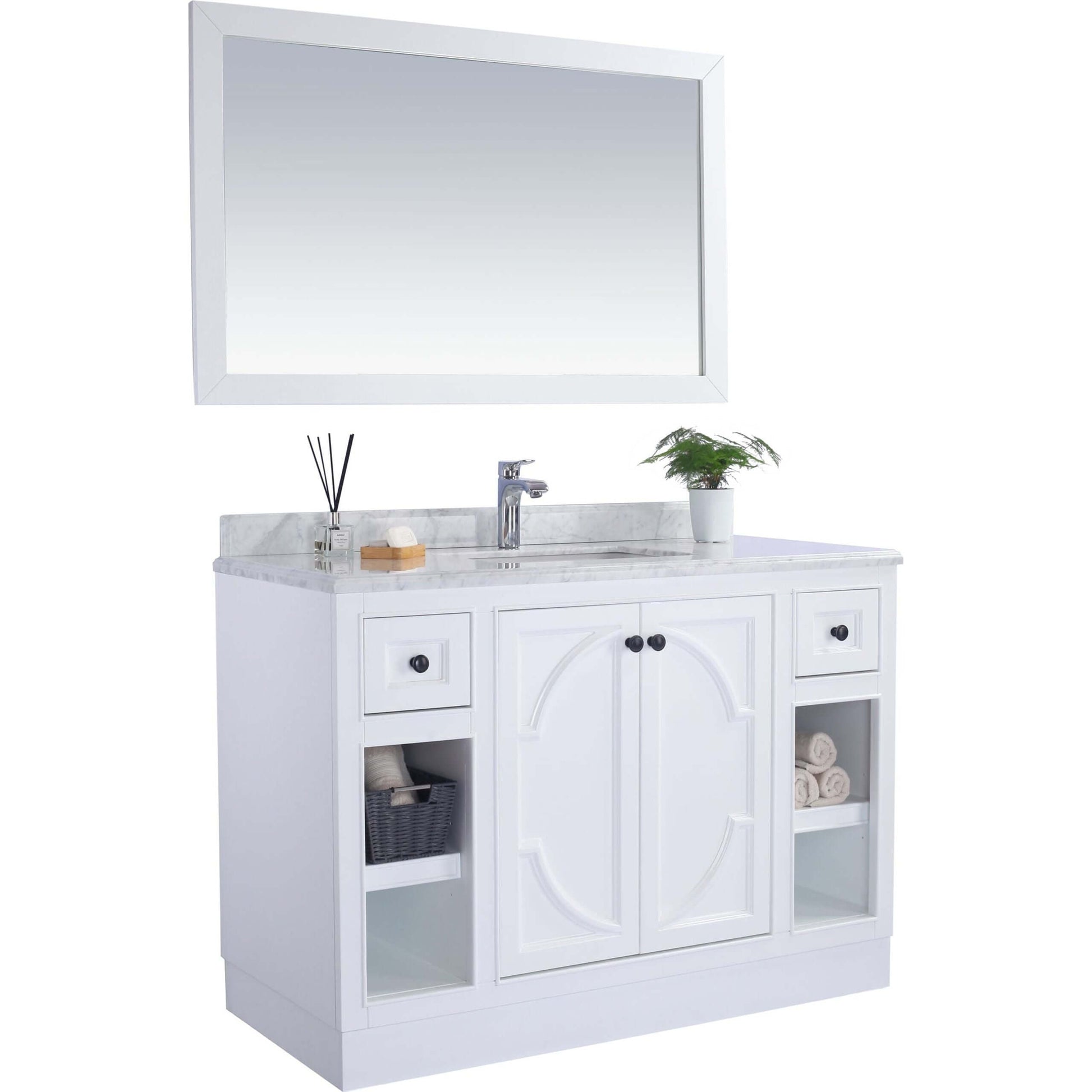 Odyssey 48" White Bathroom Vanity with Black Wood Marble Countertop - 313613-48W-BW