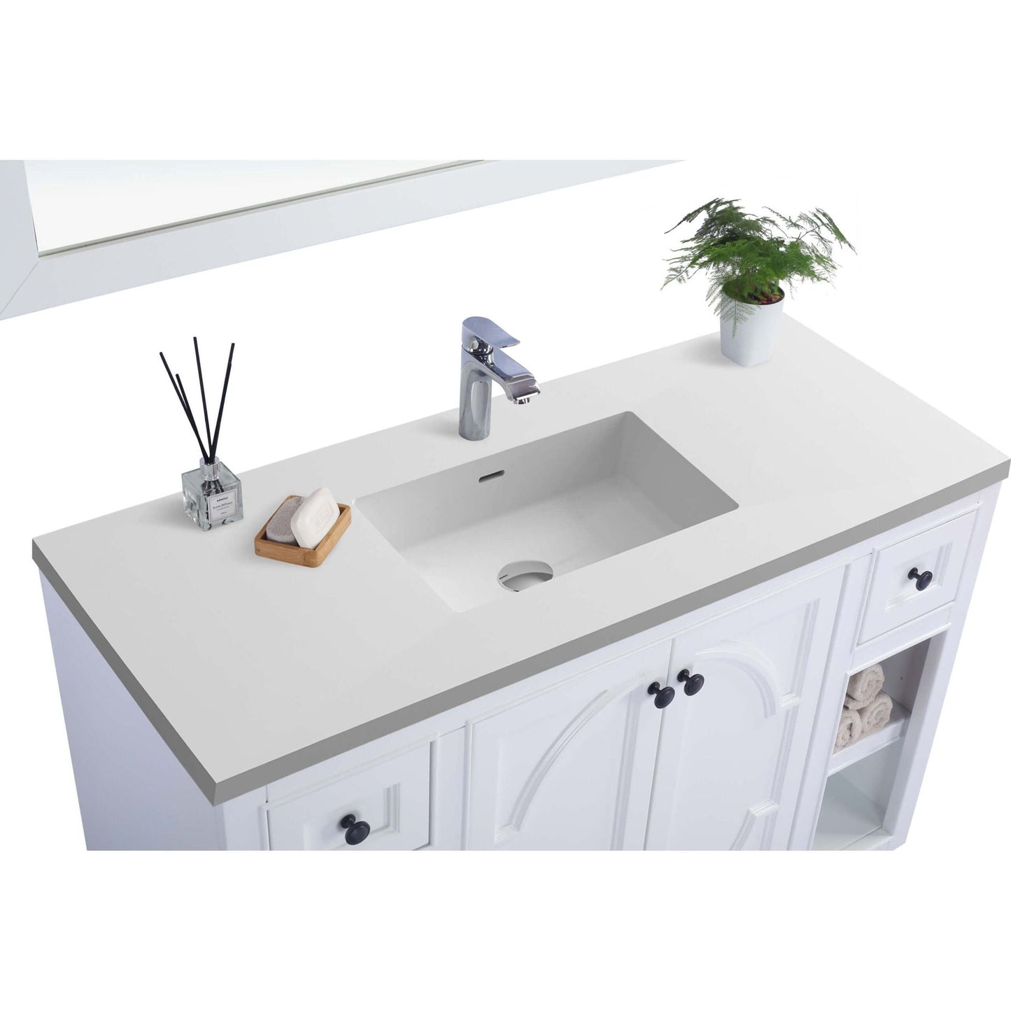 Odyssey 48" White Bathroom Vanity with Matte White VIVA Stone Solid Surface Countertop - 313613-48W-MW