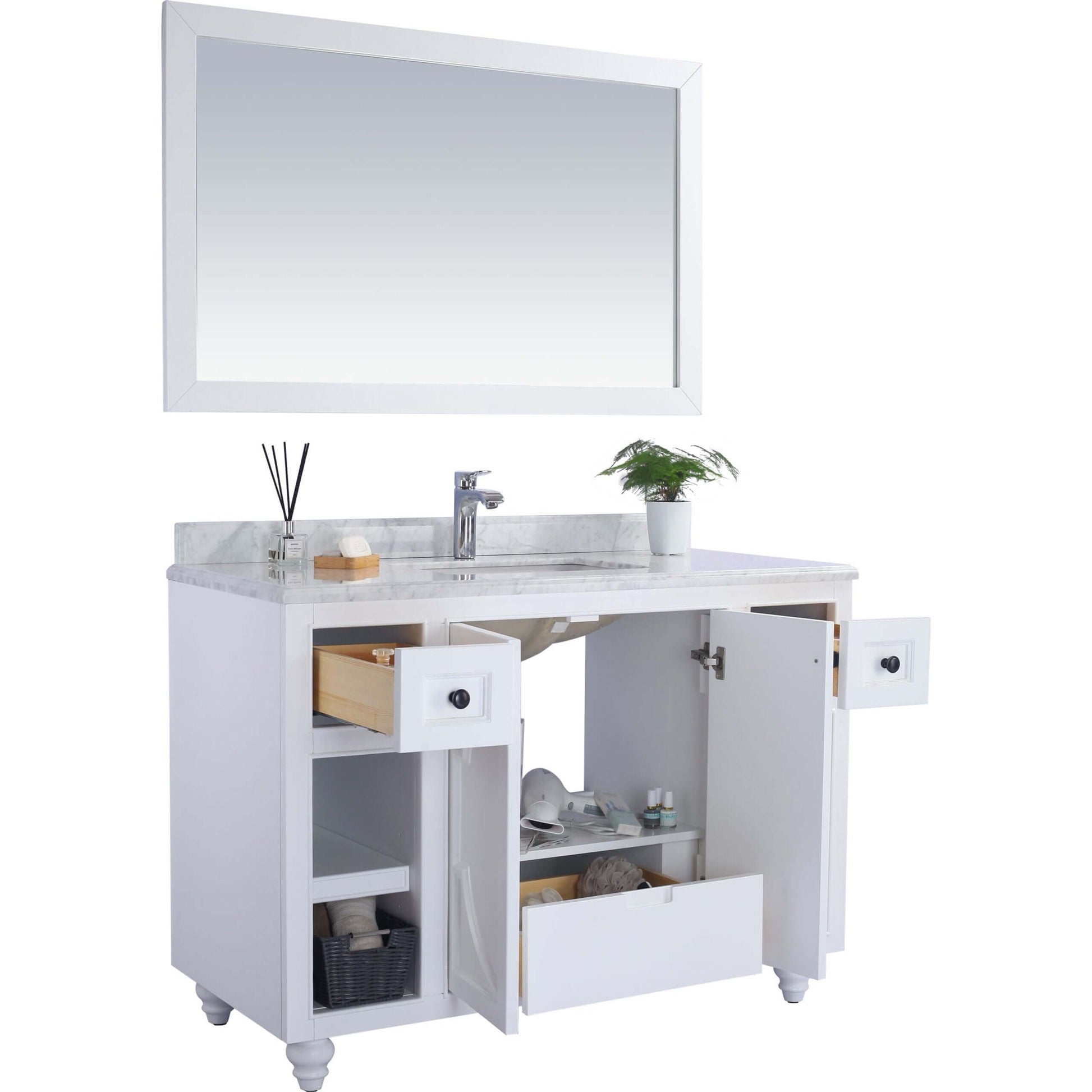 Odyssey 48" White Bathroom Vanity with Matte White VIVA Stone Solid Surface Countertop - 313613-48W-MW