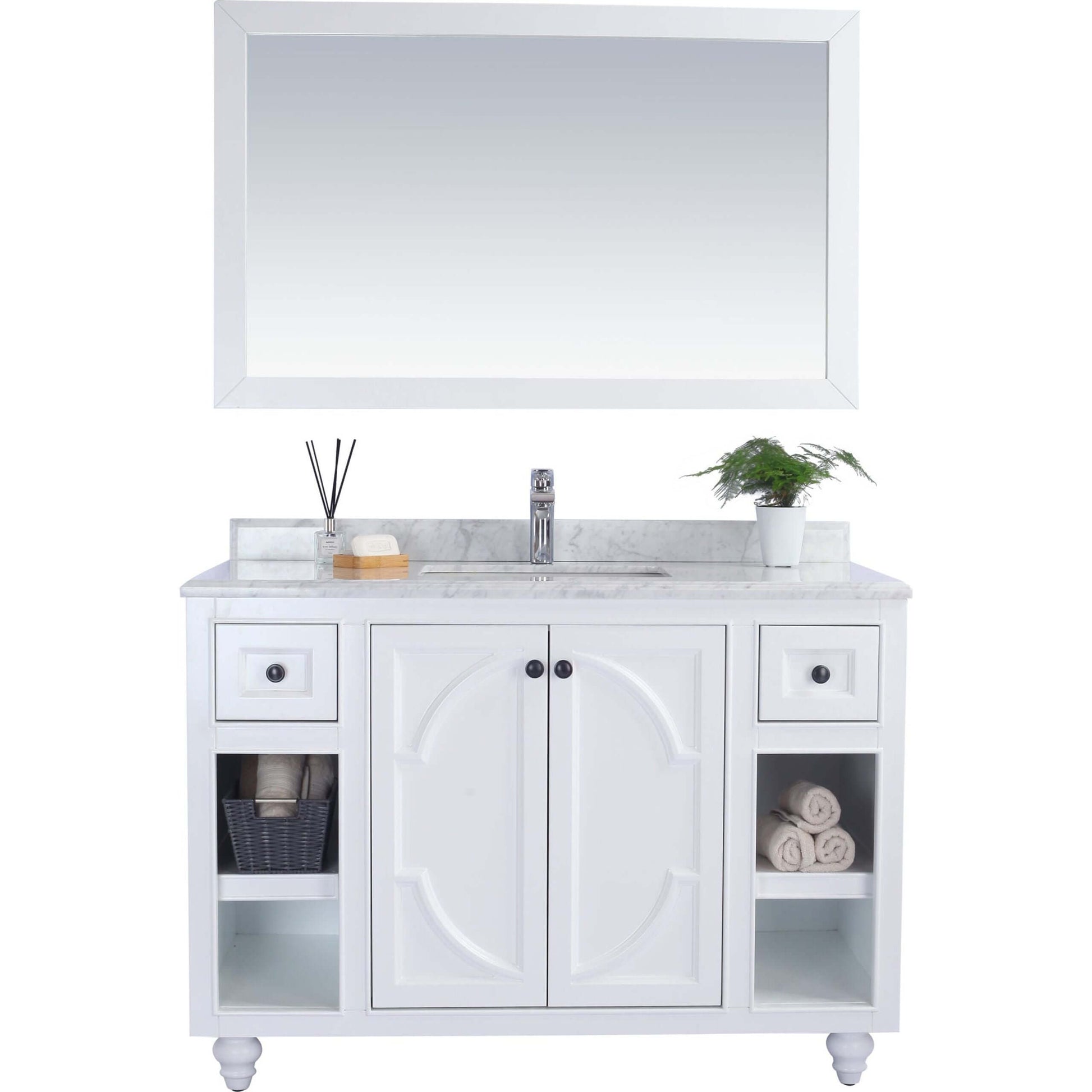 Odyssey 48" White Bathroom Vanity with White Carrara Marble Countertop - 313613-48W-WC