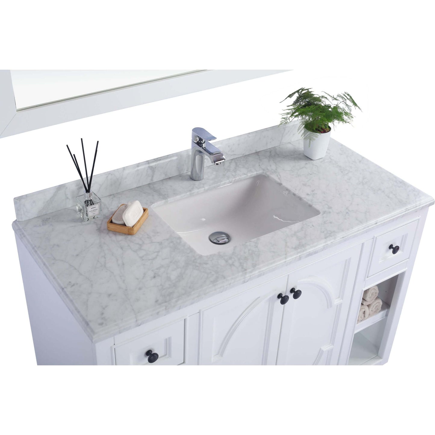 Odyssey 48" White Bathroom Vanity with White Carrara Marble Countertop - 313613-48W-WC