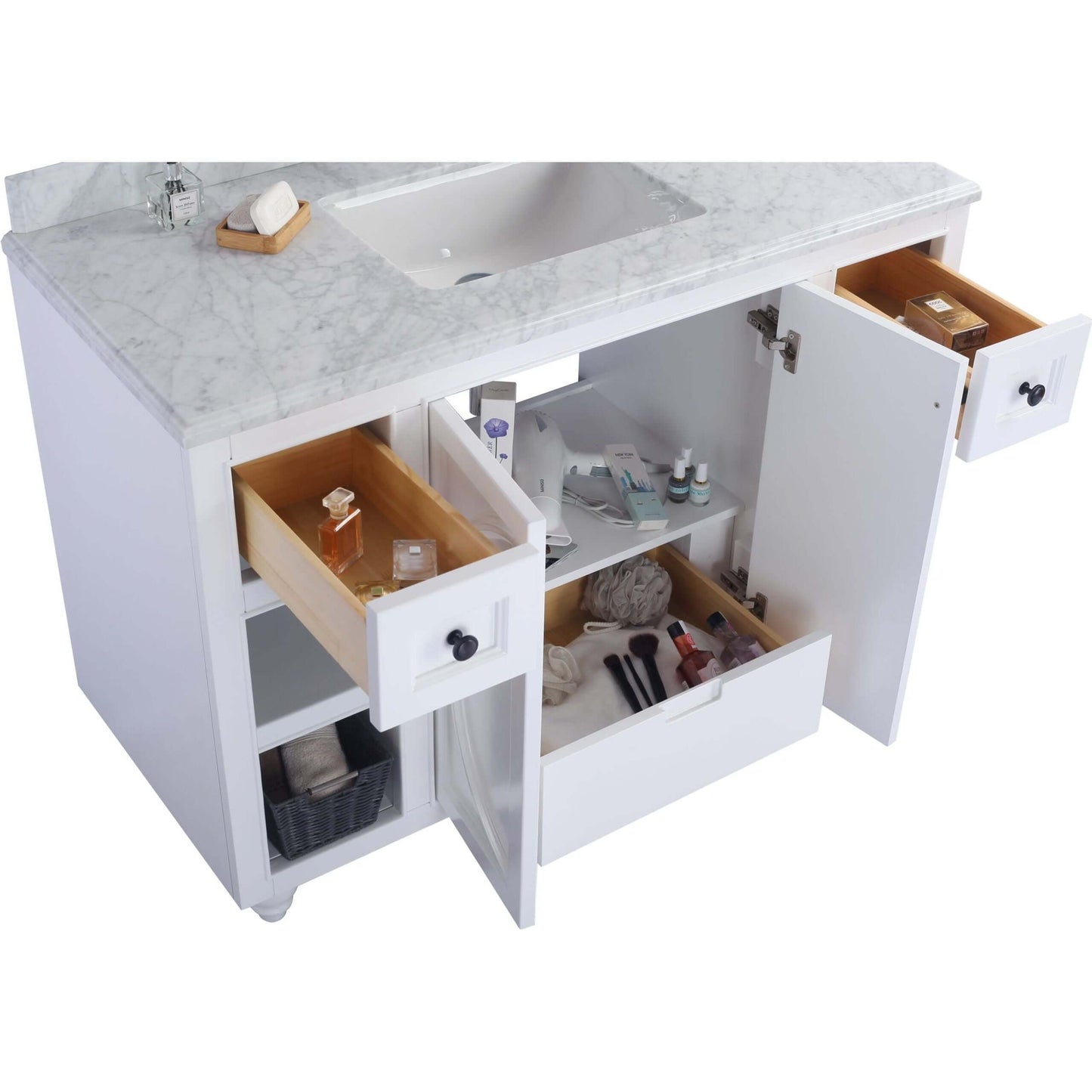 Odyssey 48" White Bathroom Vanity with White Carrara Marble Countertop - 313613-48W-WC