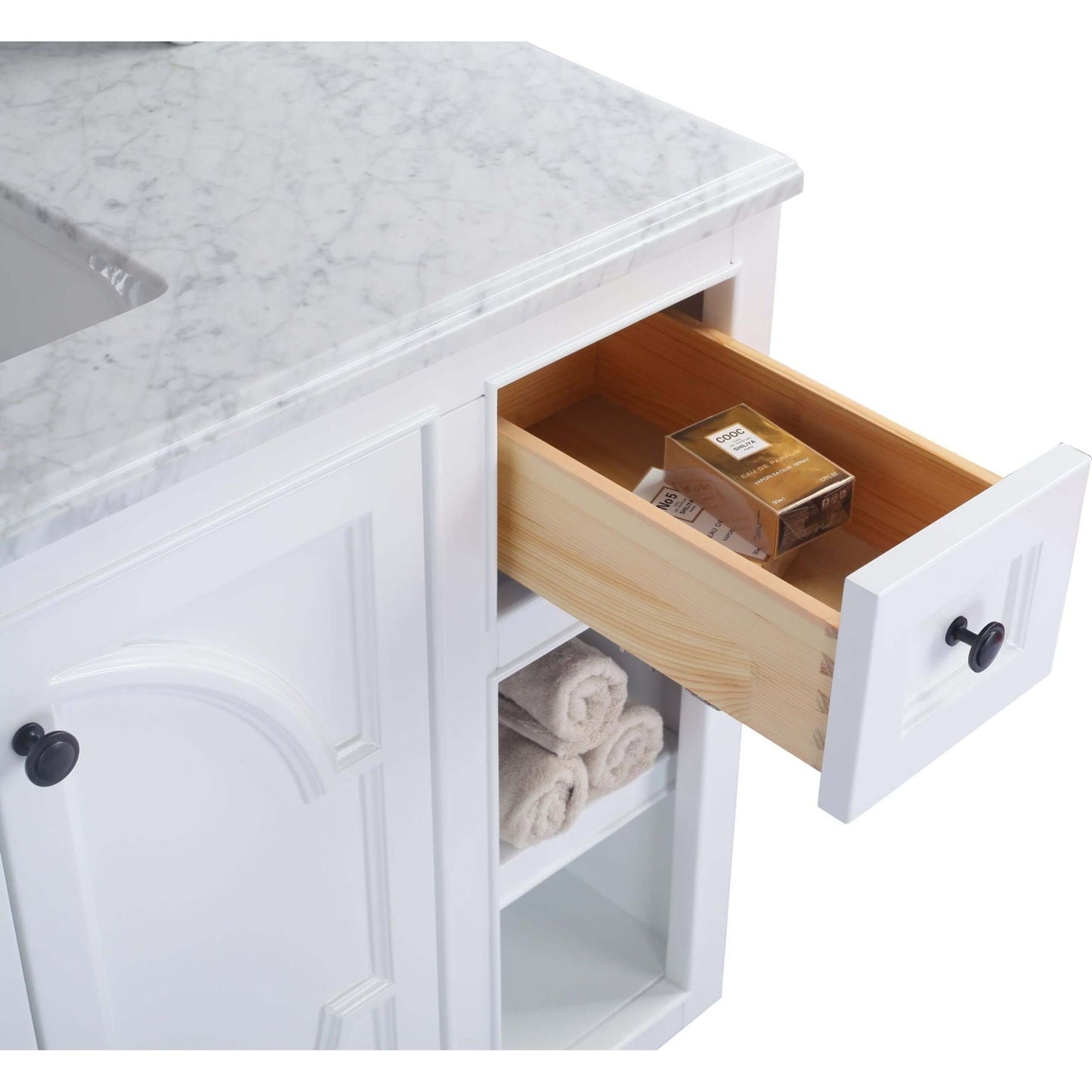 Odyssey 48" White Bathroom Vanity with White Carrara Marble Countertop - 313613-48W-WC