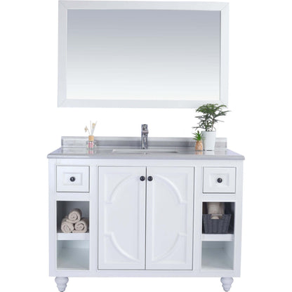 Odyssey 48" White Bathroom Vanity with White Stripes Marble Countertop - 313613-48W-WS