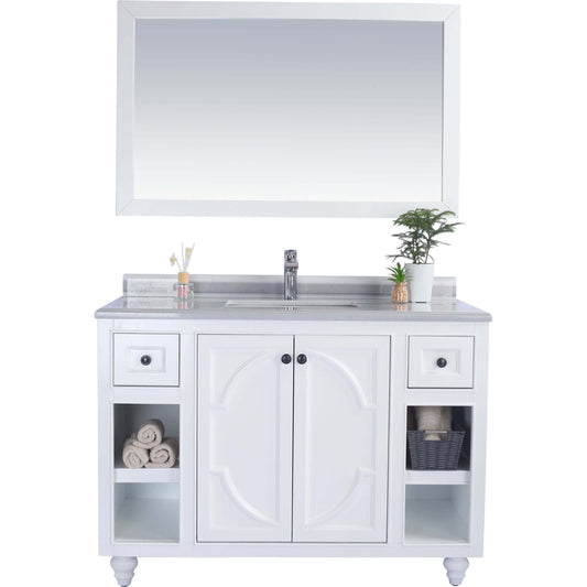 Odyssey 48" White Bathroom Vanity with White Stripes Marble Countertop - 313613-48W-WS