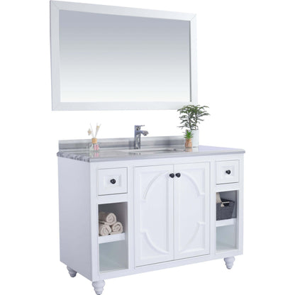 Odyssey 48" White Bathroom Vanity with White Stripes Marble Countertop - 313613-48W-WS