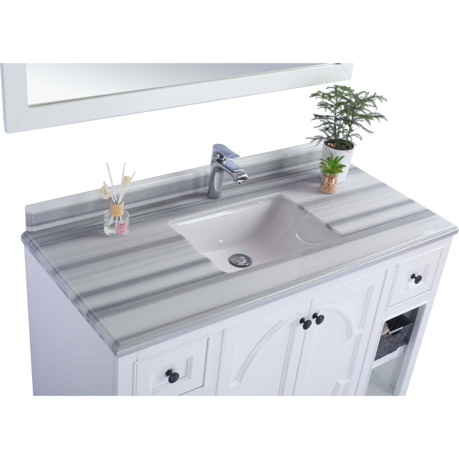 Odyssey 48" White Bathroom Vanity with White Stripes Marble Countertop - 313613-48W-WS