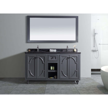 Odyssey 60" Maple Grey Double Sink Bathroom Vanity with Black Wood Marble Countertop - 313613-60G-BW