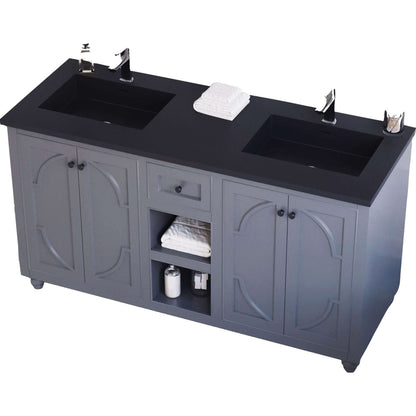 Odyssey 60" Maple Grey Double Sink Bathroom Vanity with Matte Black VIVA Stone Solid Surface Countertop - 313613-60G-MB