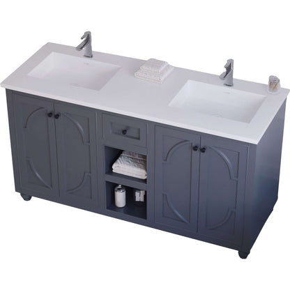 Odyssey 60" Maple Grey Double Sink Bathroom Vanity with Matte White VIVA Stone Solid Surface Countertop - 313613-60G-MW